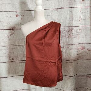 White House Black Market One Shoulder Draped Top Size Large NWT